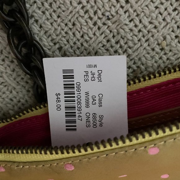 Vintage J. Crew Green with Pink Polka Dot Silk Clutch with Chain - Picture 4 of 10